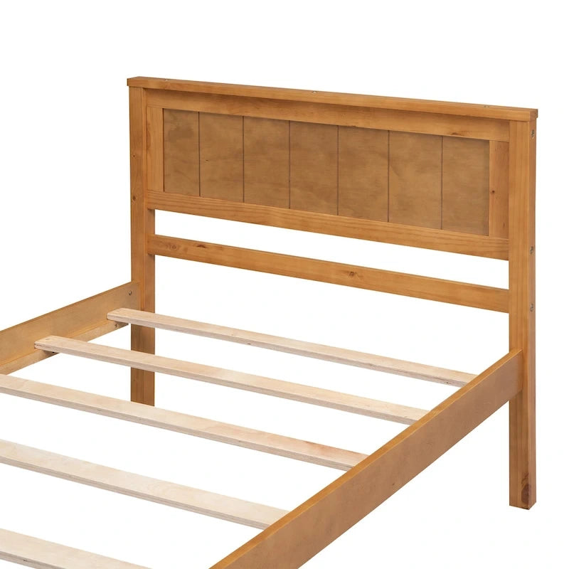 Twin Size Wood Platform Bed w/ Classic Headboard Upholstered Bed Frame for Bed Room No Box Spring Needed, Easy Assembly