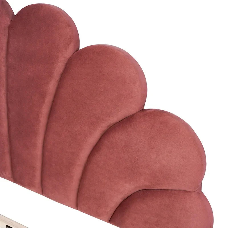 Classic Full Size Platform Bed Soft Velvet Upholstered Bed Frame with Flower Pattern Headboard, NO Box Spring Required