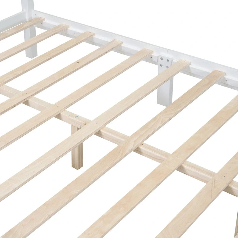Retro Style Queen Size Platform Bed, Wood Platform Bed Frame with Solid Wooden Slat Support & Curved Headboard Panel Bed