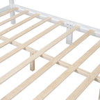 Retro Style Queen Size Platform Bed, Wood Platform Bed Frame with Solid Wooden Slat Support & Curved Headboard Panel Bed