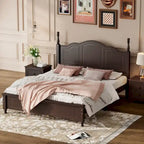 Retro Style Queen Size Platform Bed, Wood Platform Bed Frame with Solid Wooden Slat Support & Curved Headboard Panel Bed