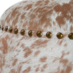Cow Hide Pouf Ottoman with Nail Heads - 17 - Brown and White