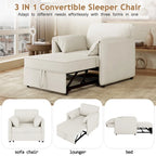 Roomfitters Convertible Sofa Bed, 3 in 1 Sleeper Chair with Adjustable Backrest and Thick Cushions, Linen Frame