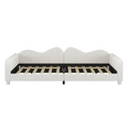 Full size Upholstered Daybed, Sherpa Fabric Sofabed with Cloud-Shaped Backrest, No Box-spring Needed, White