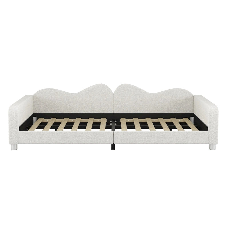 Full size Upholstered Daybed, Sherpa Fabric Sofabed with Cloud-Shaped Backrest, No Box-spring Needed, White
