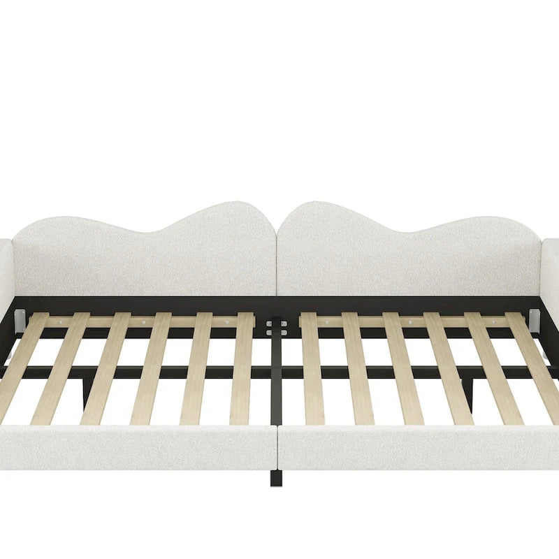 Full size Upholstered Daybed, Sherpa Fabric Sofabed with Cloud-Shaped Backrest, No Box-spring Needed, White