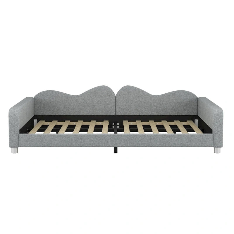 Full size Upholstered Daybed, Sherpa Fabric Sofabed with Cloud-Shaped Backrest, No Box-spring Needed, White