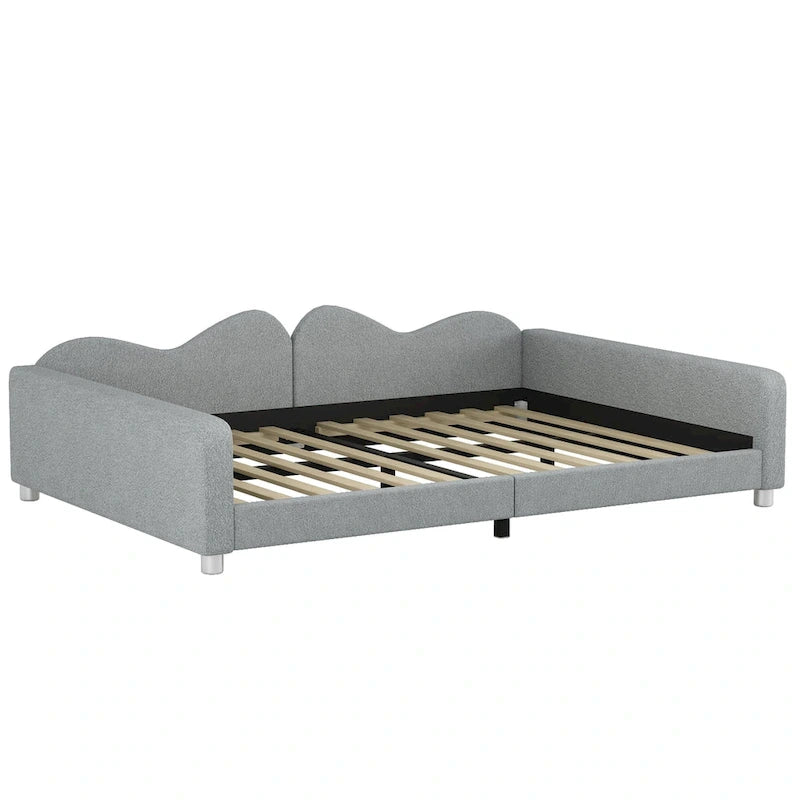 Full size Upholstered Daybed, Sherpa Fabric Sofabed with Cloud-Shaped Backrest, No Box-spring Needed, White