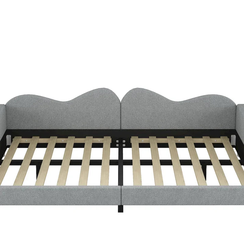 Full size Upholstered Daybed, Sherpa Fabric Sofabed with Cloud-Shaped Backrest, No Box-spring Needed, White