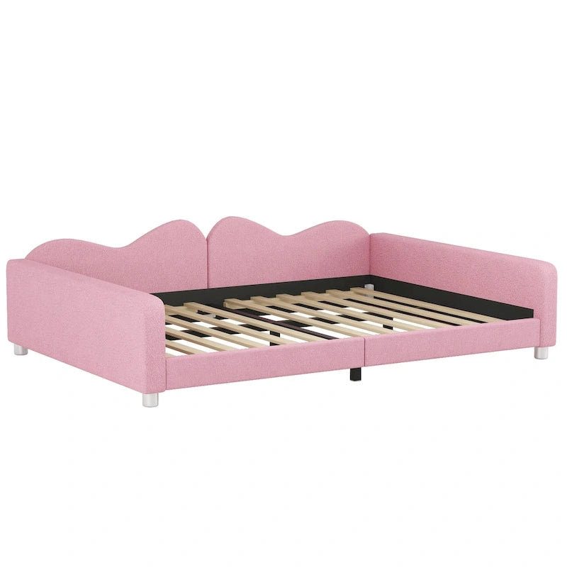 Full size Upholstered Daybed, Sherpa Fabric Sofabed with Cloud-Shaped Backrest, No Box-spring Needed, White