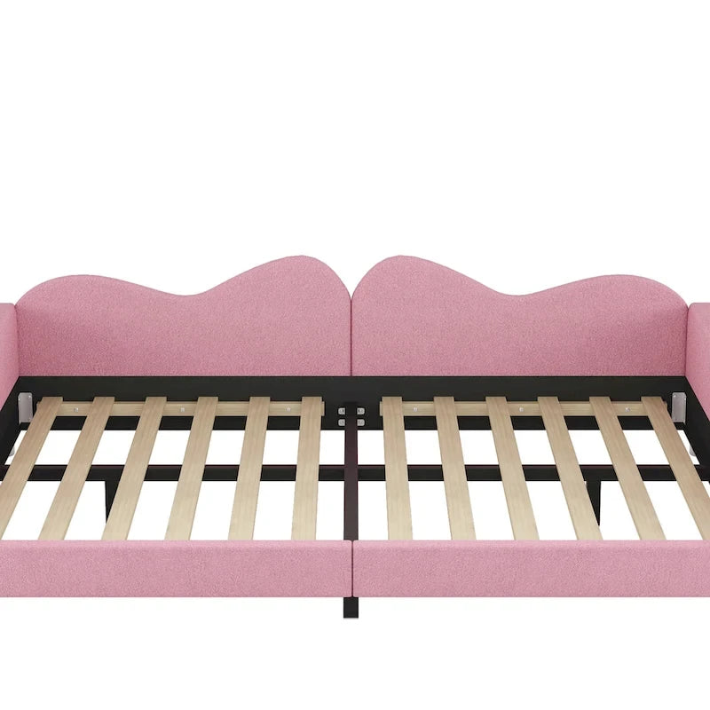 Full size Upholstered Daybed, Sherpa Fabric Sofabed with Cloud-Shaped Backrest, No Box-spring Needed, White