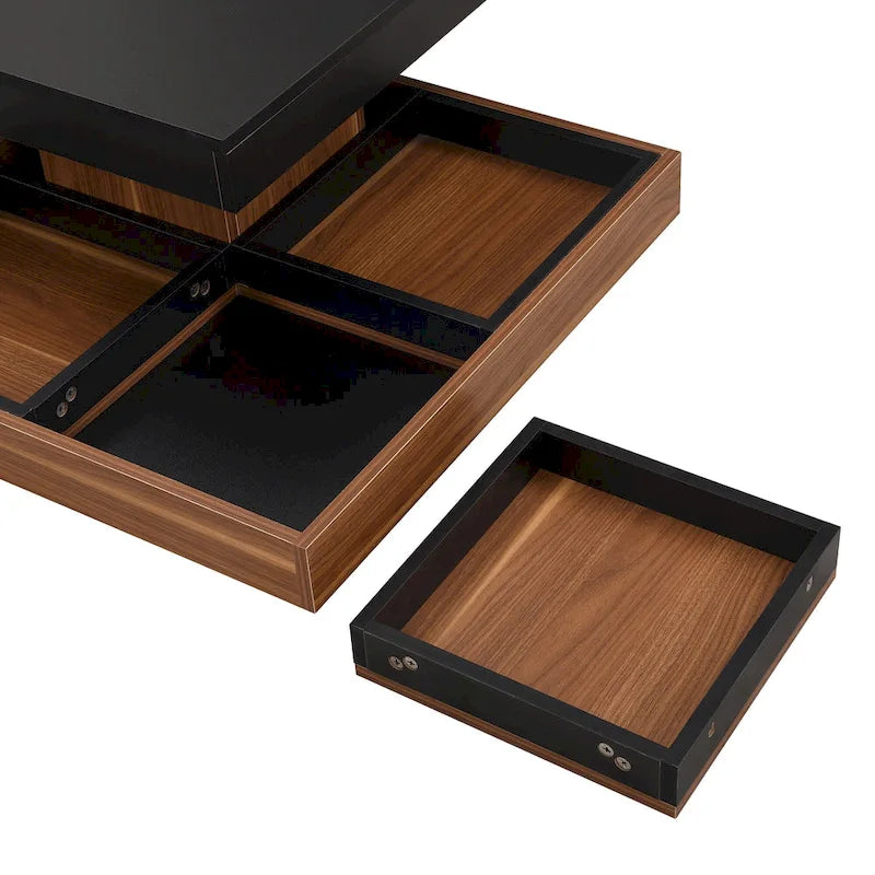 Modern 2-Tier Square 360Rotating Coffee Table with 3 Detachable Tray