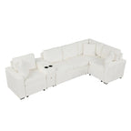120.5 Chenille L-Shaped Sectional Sofa Bed with Storage & Cup Holders