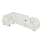 120.5 Chenille L-Shaped Sectional Sofa Bed with Storage & Cup Holders
