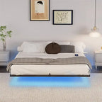Floating Bed Frame King Size with LED Lights and Charging Station