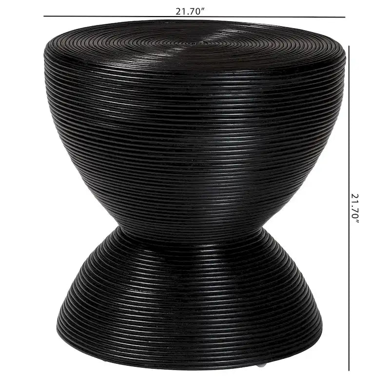 Tokyo Laminated Natural Rattan Side Table - Hourglass Table with Sculptural Design, Boho Chic Style for Living Room