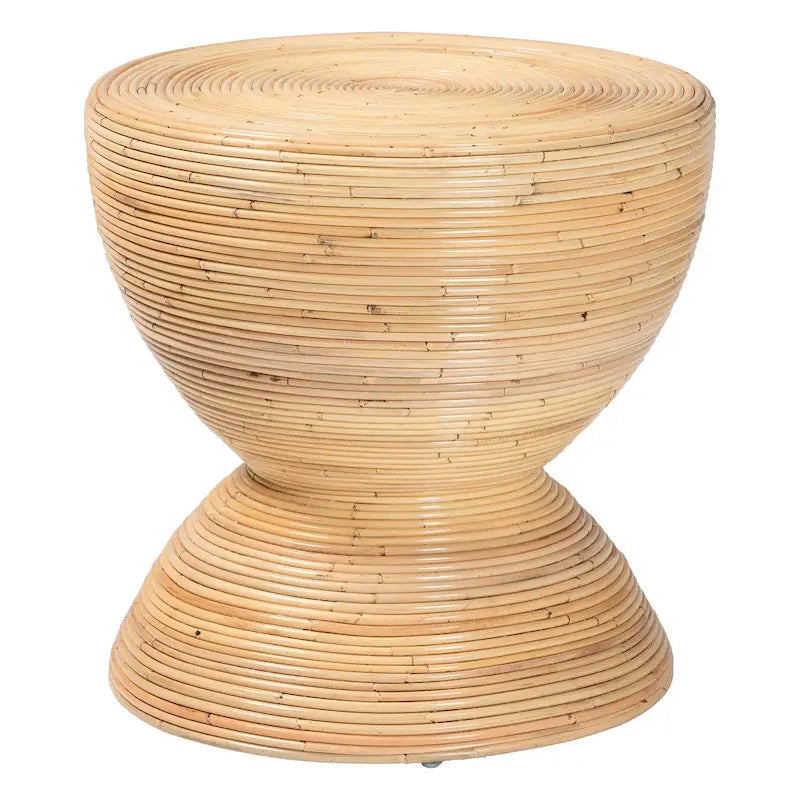 Tokyo Laminated Natural Rattan Side Table - Hourglass Table with Sculptural Design, Boho Chic Style for Living Room