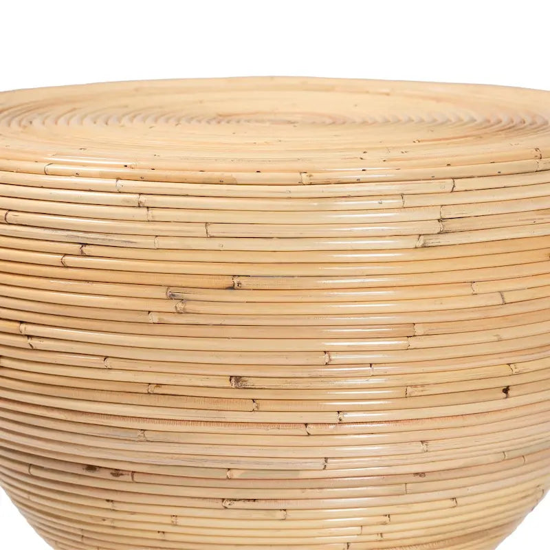 Tokyo Laminated Natural Rattan Side Table - Hourglass Table with Sculptural Design, Boho Chic Style for Living Room