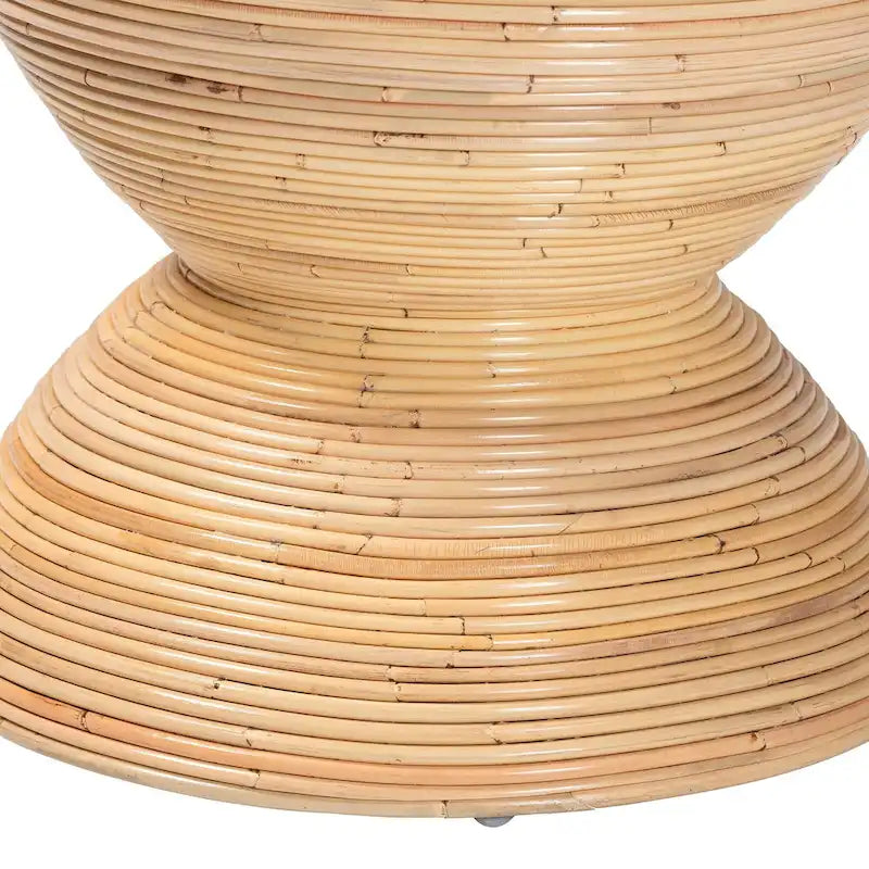 Tokyo Laminated Natural Rattan Side Table - Hourglass Table with Sculptural Design, Boho Chic Style for Living Room