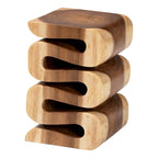 Eliada Hand-carved Suar Wood Side Table - Wavy Sculptural Accent Table, Modern Boho Style for Living Room or Bedroom