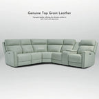 104 W Genuine Leather Power Recliner Sectional Sofa with Zero Gravity, Ajustable Headrest, USB Ports & Console