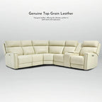 104 W Genuine Leather Power Recliner Sectional Sofa with Zero Gravity, Ajustable Headrest, USB Ports & Console