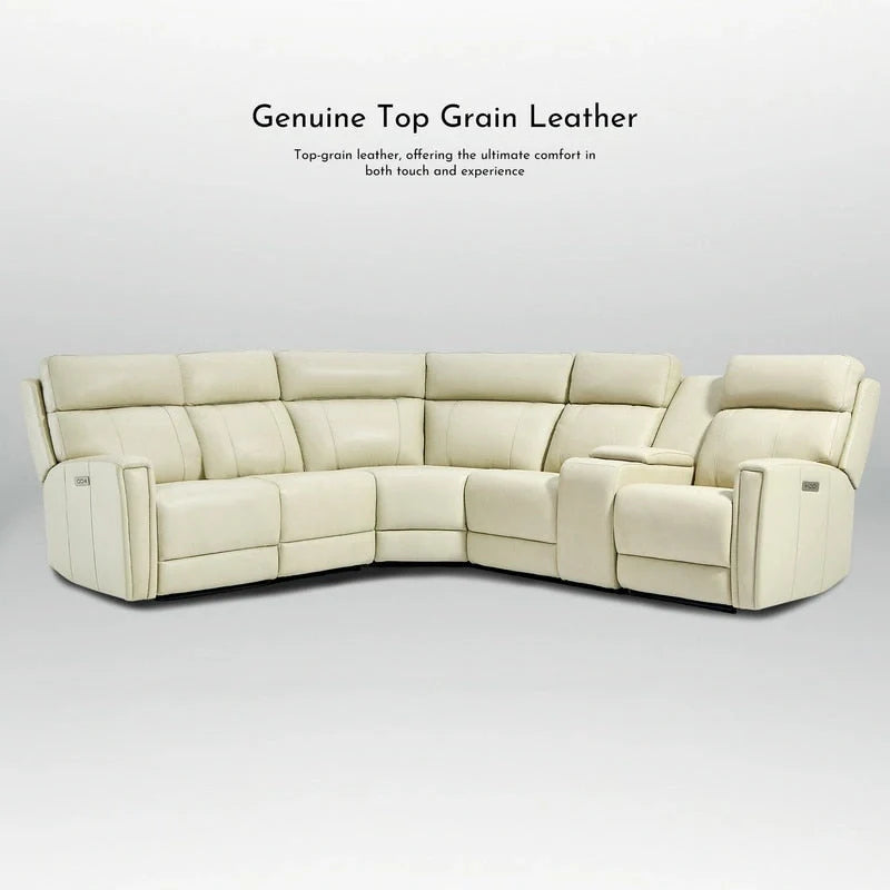104 W Genuine Leather Power Recliner Sectional Sofa with Zero Gravity, Ajustable Headrest, USB Ports & Console