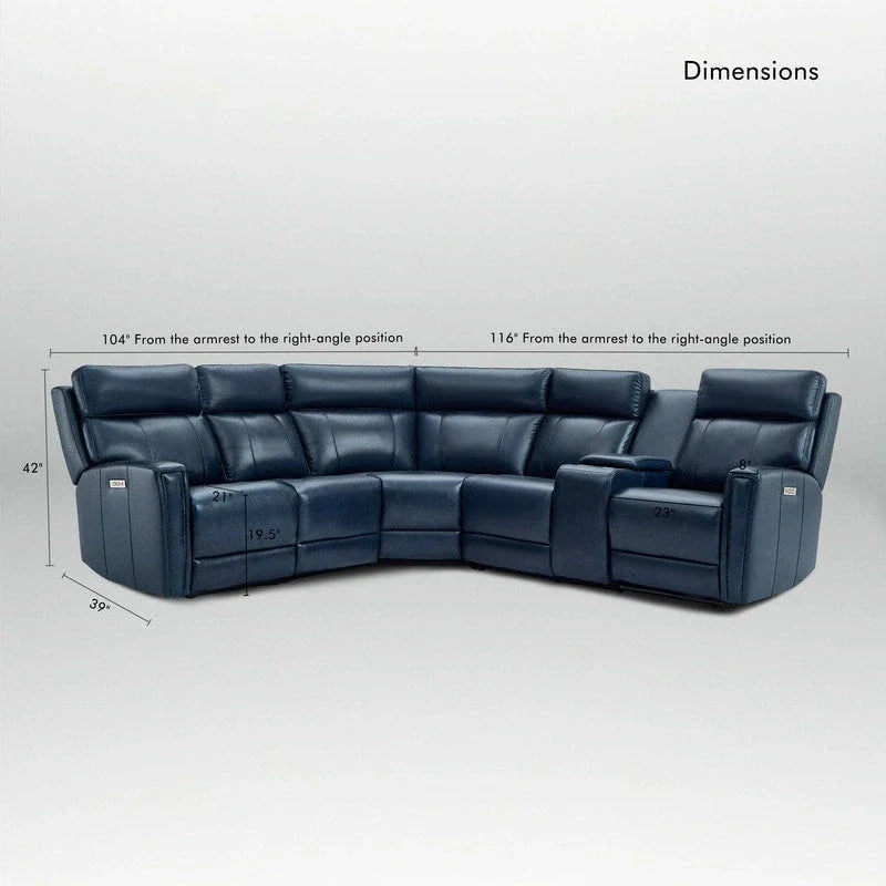 104 W Genuine Leather Power Recliner Sectional Sofa with Zero Gravity, Ajustable Headrest, USB Ports & Console