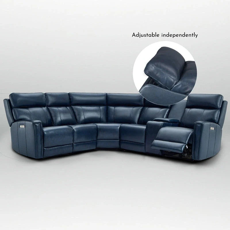 104 W Genuine Leather Power Recliner Sectional Sofa with Zero Gravity, Ajustable Headrest, USB Ports & Console