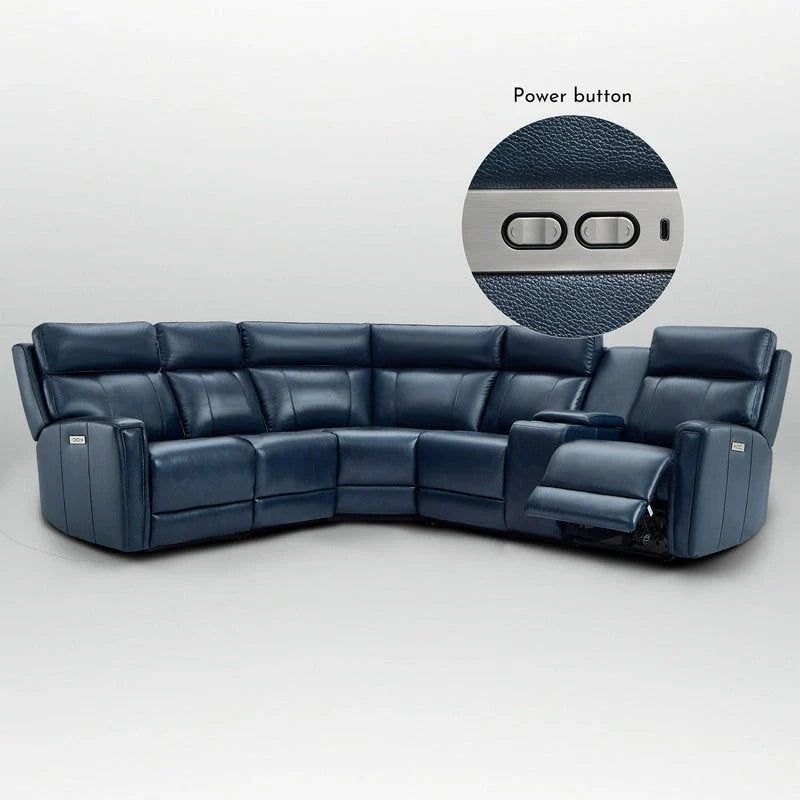 104 W Genuine Leather Power Recliner Sectional Sofa with Zero Gravity, Ajustable Headrest, USB Ports & Console