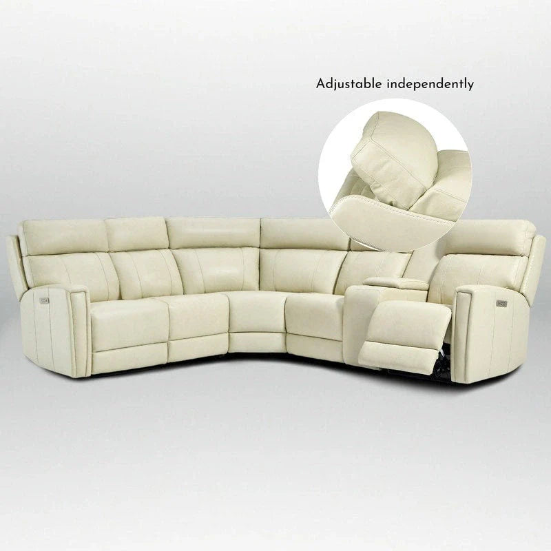 104 W Genuine Leather Power Recliner Sectional Sofa with Zero Gravity, Ajustable Headrest, USB Ports & Console