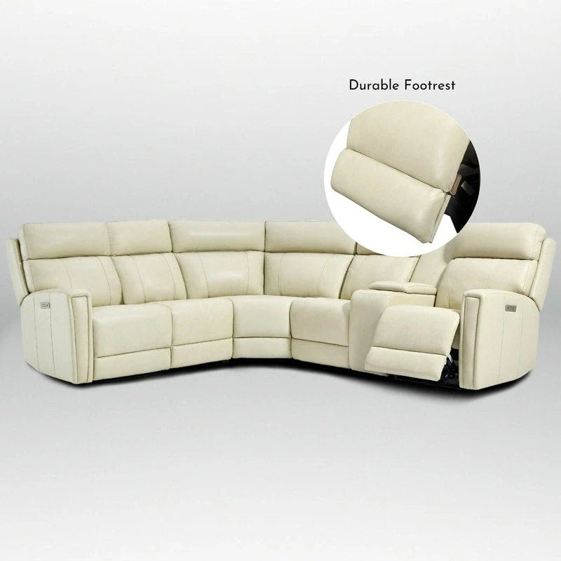 104 W Genuine Leather Power Recliner Sectional Sofa with Zero Gravity, Ajustable Headrest, USB Ports & Console