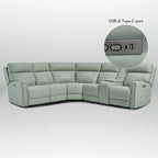 104 W Genuine Leather Power Recliner Sectional Sofa with Zero Gravity, Ajustable Headrest, USB Ports & Console