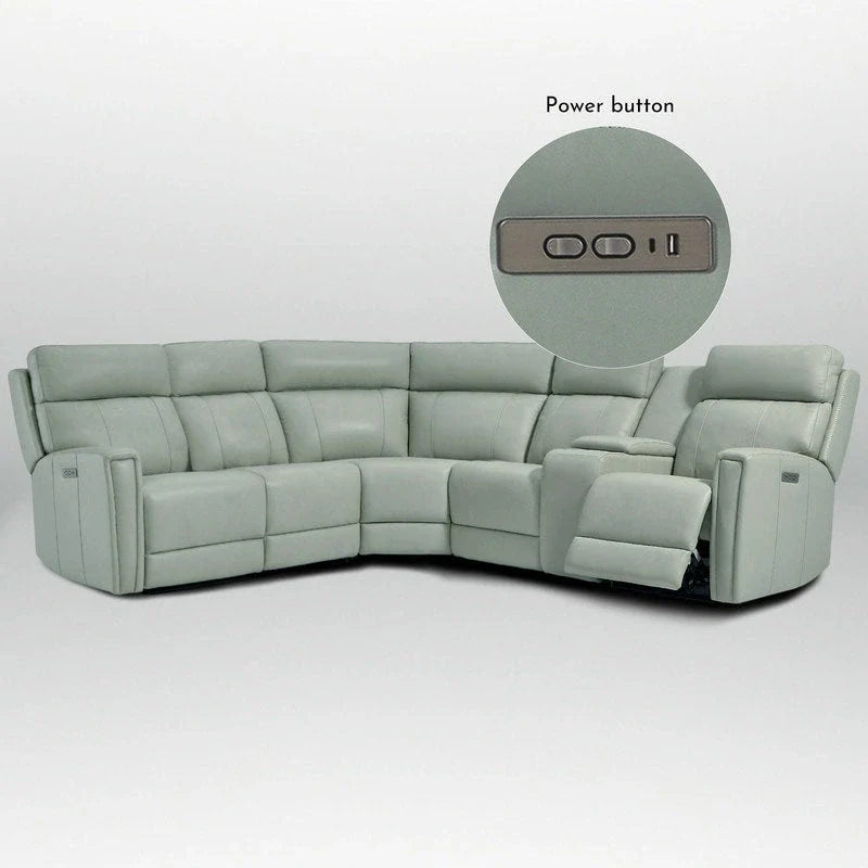 104 W Genuine Leather Power Recliner Sectional Sofa with Zero Gravity, Ajustable Headrest, USB Ports & Console