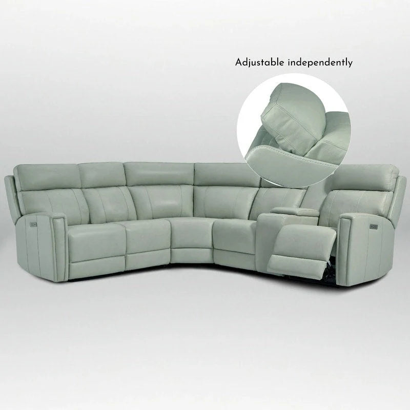 104 W Genuine Leather Power Recliner Sectional Sofa with Zero Gravity, Ajustable Headrest, USB Ports & Console