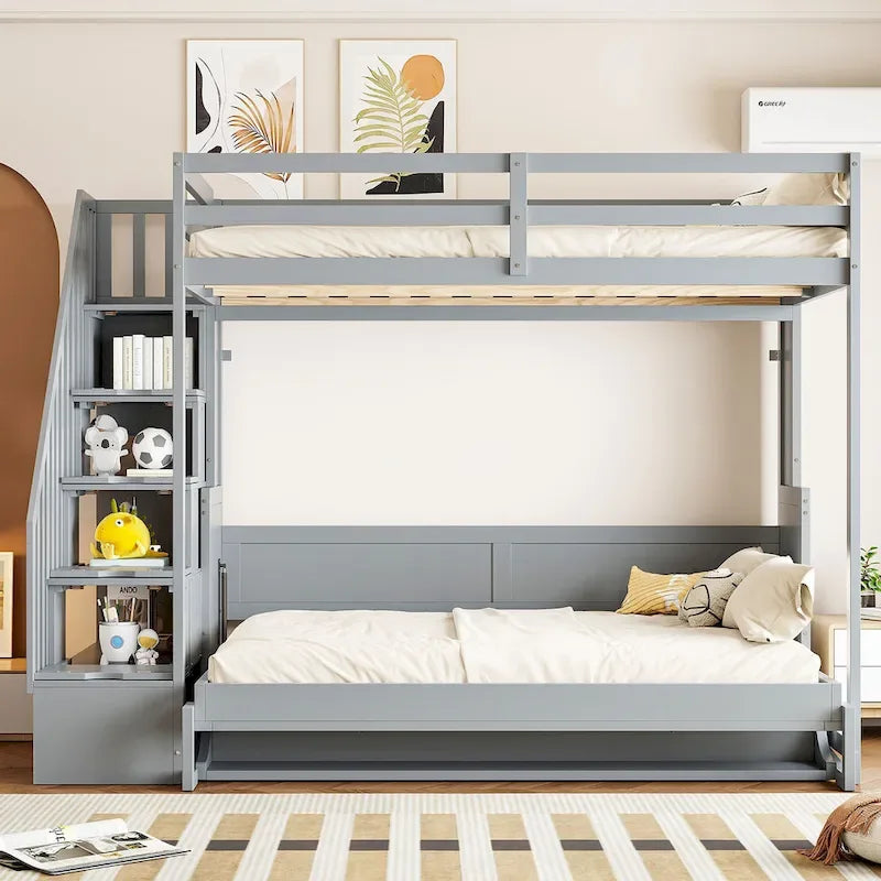 Full Over Full Size Murphy Bed with Hydraulic Lift & Desk Design