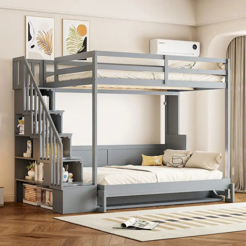 Full Over Full Size Murphy Bed with Hydraulic Lift & Desk Design