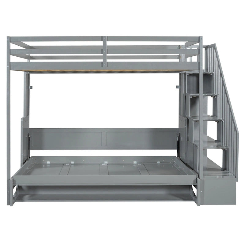 Full Over Full Size Murphy Bed with Hydraulic Lift & Desk Design