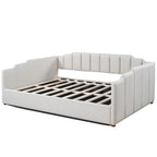 Upholstered Frame Daybed with Underneath Flip-up Storage and Irregular Guardrail, Full Size Sofa Bed for Bedroom Living Room