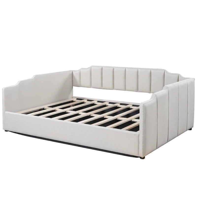 Upholstered Frame Daybed with Underneath Flip-up Storage and Irregular Guardrail, Full Size Sofa Bed for Bedroom Living Room