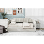Upholstered Frame Daybed with Underneath Flip-up Storage and Irregular Guardrail, Full Size Sofa Bed for Bedroom Living Room