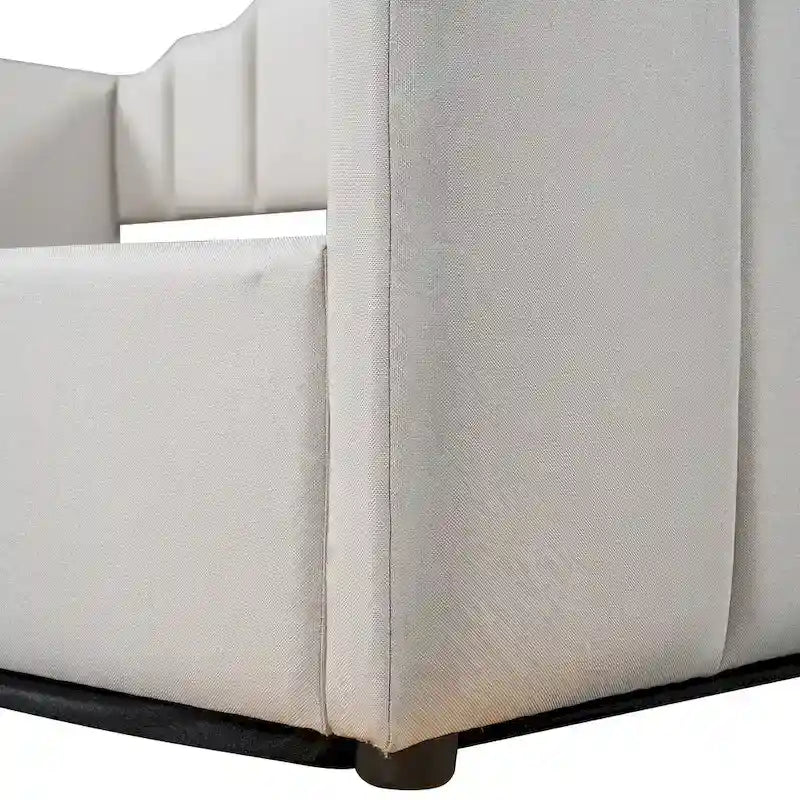 Upholstered Frame Daybed with Underneath Flip-up Storage and Irregular Guardrail, Full Size Sofa Bed for Bedroom Living Room