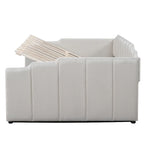 Upholstered Frame Daybed with Underneath Flip-up Storage and Irregular Guardrail, Full Size Sofa Bed for Bedroom Living Room