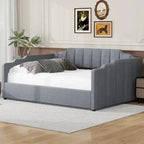 Upholstered Frame Daybed with Underneath Flip-up Storage and Irregular Guardrail, Full Size Sofa Bed for Bedroom Living Room