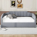 Upholstered Frame Daybed with Underneath Flip-up Storage and Irregular Guardrail, Full Size Sofa Bed for Bedroom Living Room