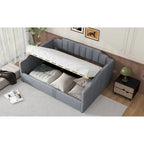 Upholstered Frame Daybed with Underneath Flip-up Storage and Irregular Guardrail, Full Size Sofa Bed for Bedroom Living Room