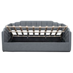 Upholstered Frame Daybed with Underneath Flip-up Storage and Irregular Guardrail, Full Size Sofa Bed for Bedroom Living Room