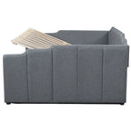 Upholstered Frame Daybed with Underneath Flip-up Storage and Irregular Guardrail, Full Size Sofa Bed for Bedroom Living Room