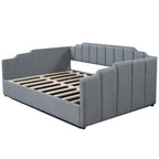 Upholstered Frame Daybed with Underneath Flip-up Storage and Irregular Guardrail, Full Size Sofa Bed for Bedroom Living Room