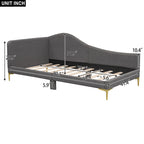 Upholstered Chaise Lounge Side Daybed with Curved Nailhead Trim Guardrail and Headboard, Platform Bed Sofa Bed Recliner Chairs